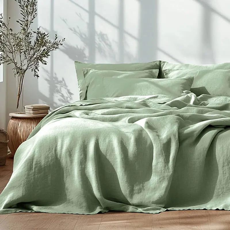 Bed Sheet Set 4 Piece 100% Pure Linen Bedding 1 Flat Sheet 1 Deep Pocket Fitted Sheet 2 Pillowcases Flax Sheets Set Bedding Set