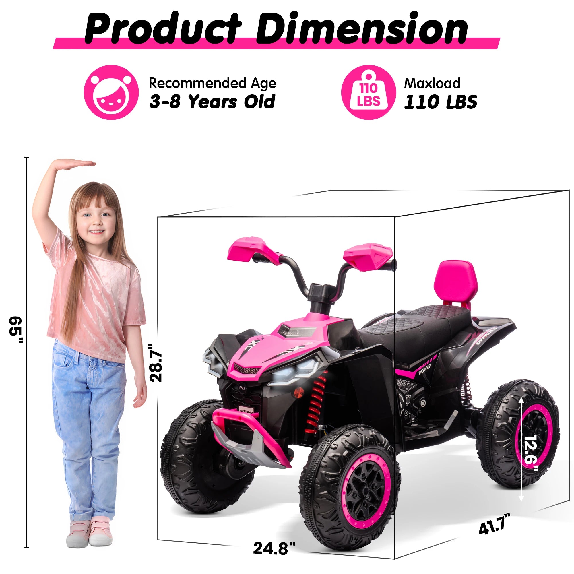 Kids ATV 4 Wheeler,  Upgraded 2 Seater 24V Ride On Toy for Big Kid w/800W Powerful Motor, Battery Powered