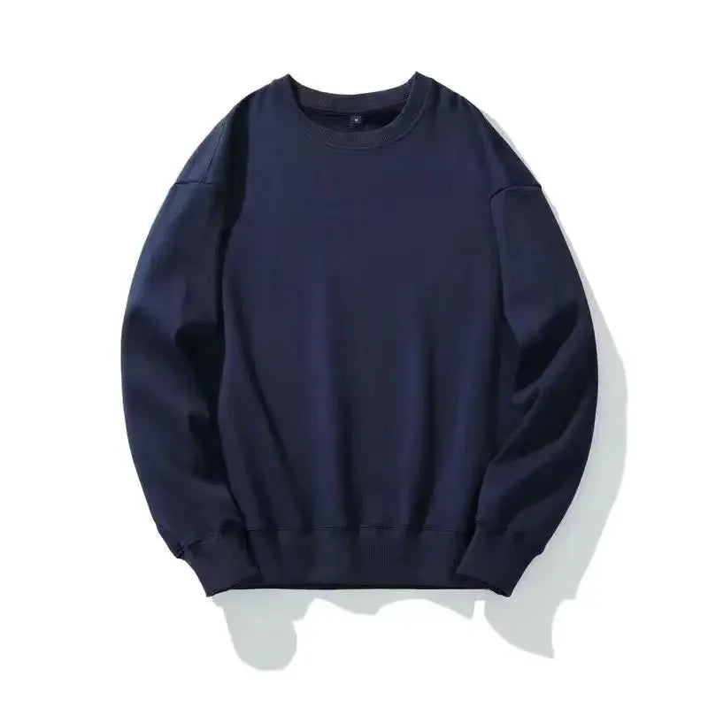 Autumn Heavyweight Cotton Round Neck Sweater Solid Loose Simple Sports Harajuku Top for Men and Women Pullover