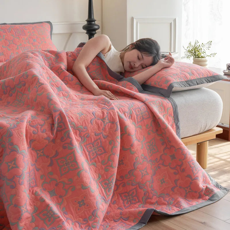 Vintage Cotton Jacquard Triple-Layer Gauze Blanket Soft Skin-Friendly Bedspread,Lightweight Nap Throw for Home, Travel, Office