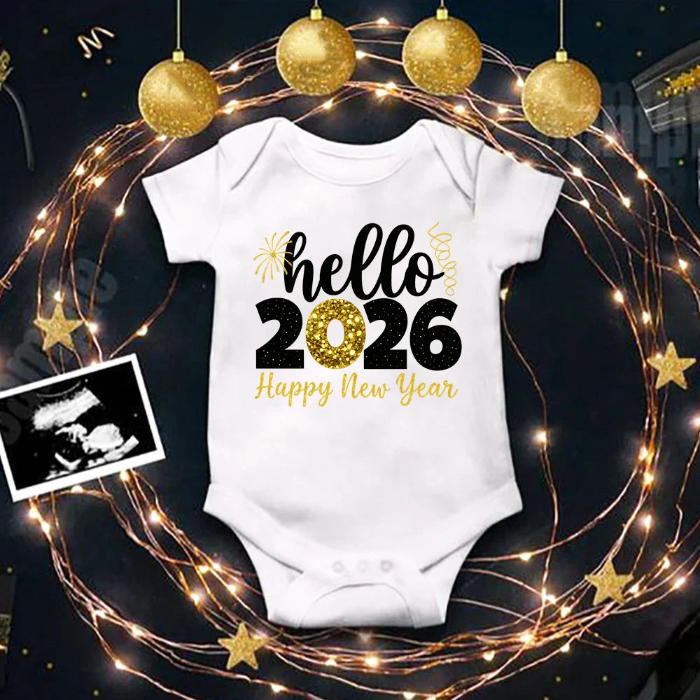 Baby Bodysuit Hello 2026 Inant Romper New Year Baby Gift Toddler Short Sleeve Jumpsuit Boys Girls Clothes Newbron Shower Present