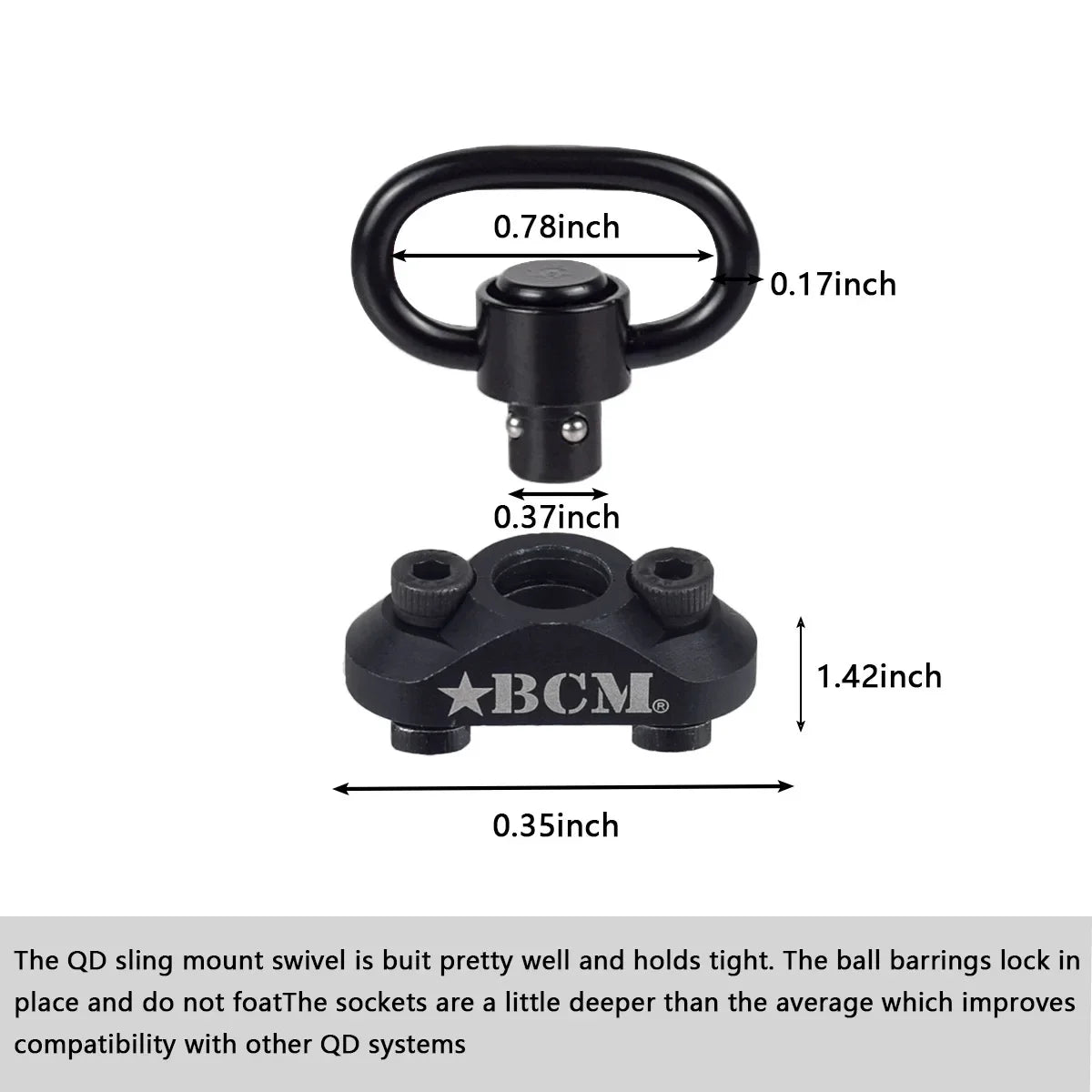 B-C-M QD Sling Swivel Adapter MLOK Keymod Rail Mount Strap Buckle Quick Release Sling Stud Loop Push Button