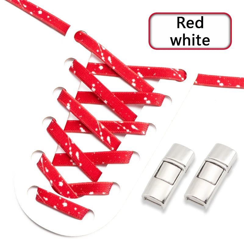 Splashing ink No tie Shoelaces Kids Adult Colorful Press Lock Sports Shoelace Without ties Flats 8MM Thick Tennis Elastic Laces