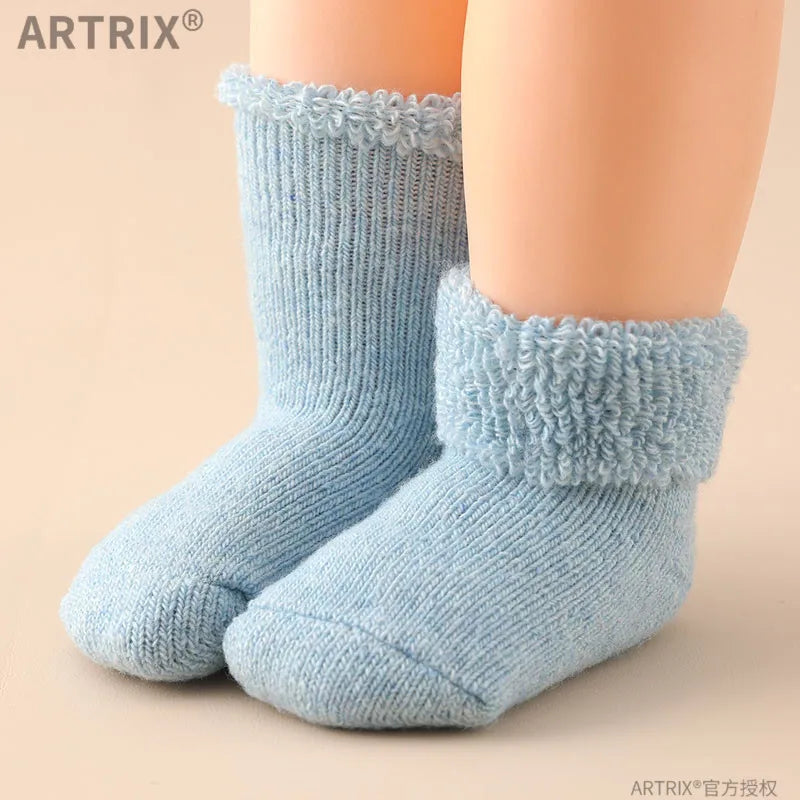 Winter Warm Thicken Wool Cashmere Socks Solid Color White Knee High Long Home Stocking for Baby Boy Girl Kids Children Stuff
