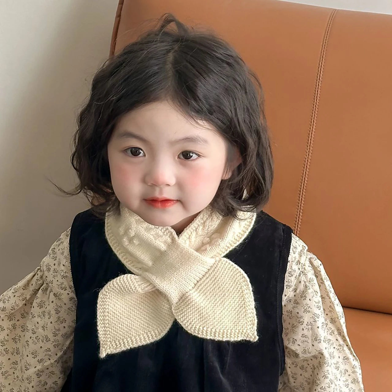 Solid Color Woolen Knit Scarf for Children Cross Neckerchief Fashion Kids Scarves Boy Girl Winter Warm Neck Covers Baby Scarves