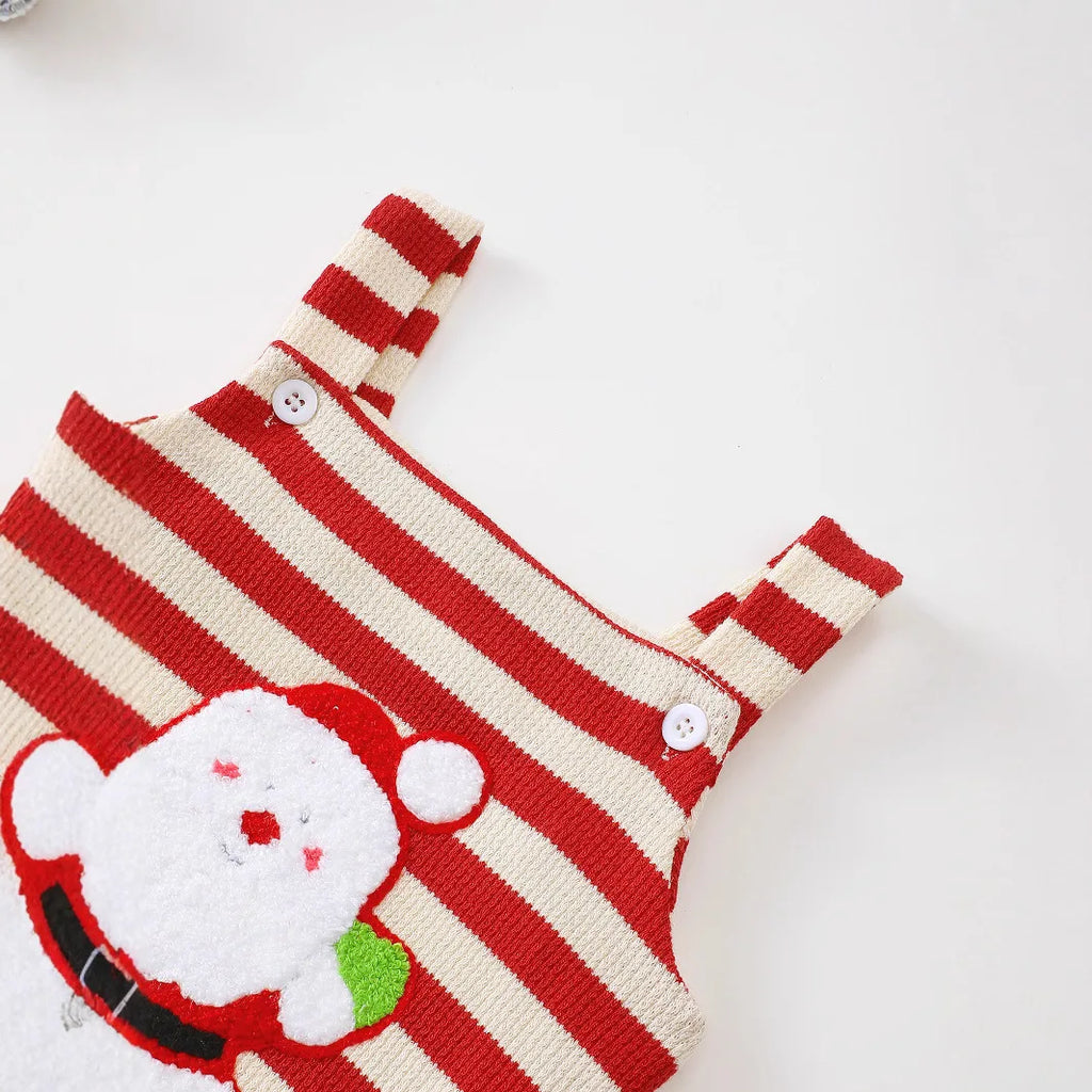 Christmas Embroidered Pattern Baby Romper with Straps Holiday Baby Bodysuit Infant Clothing Festive Baby Outfit