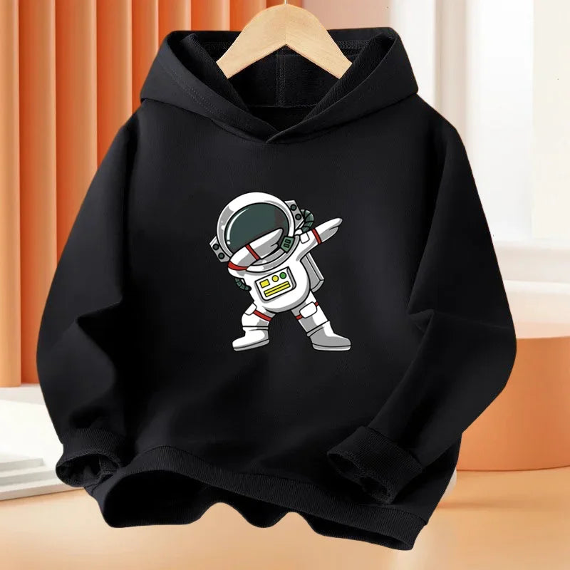 Spring Autumn Boys 2-14Year Cartoon Space Astronaut Fishing The Moon Long Sleeve Hoodie Children Funny Tops Kids Fashion Coat