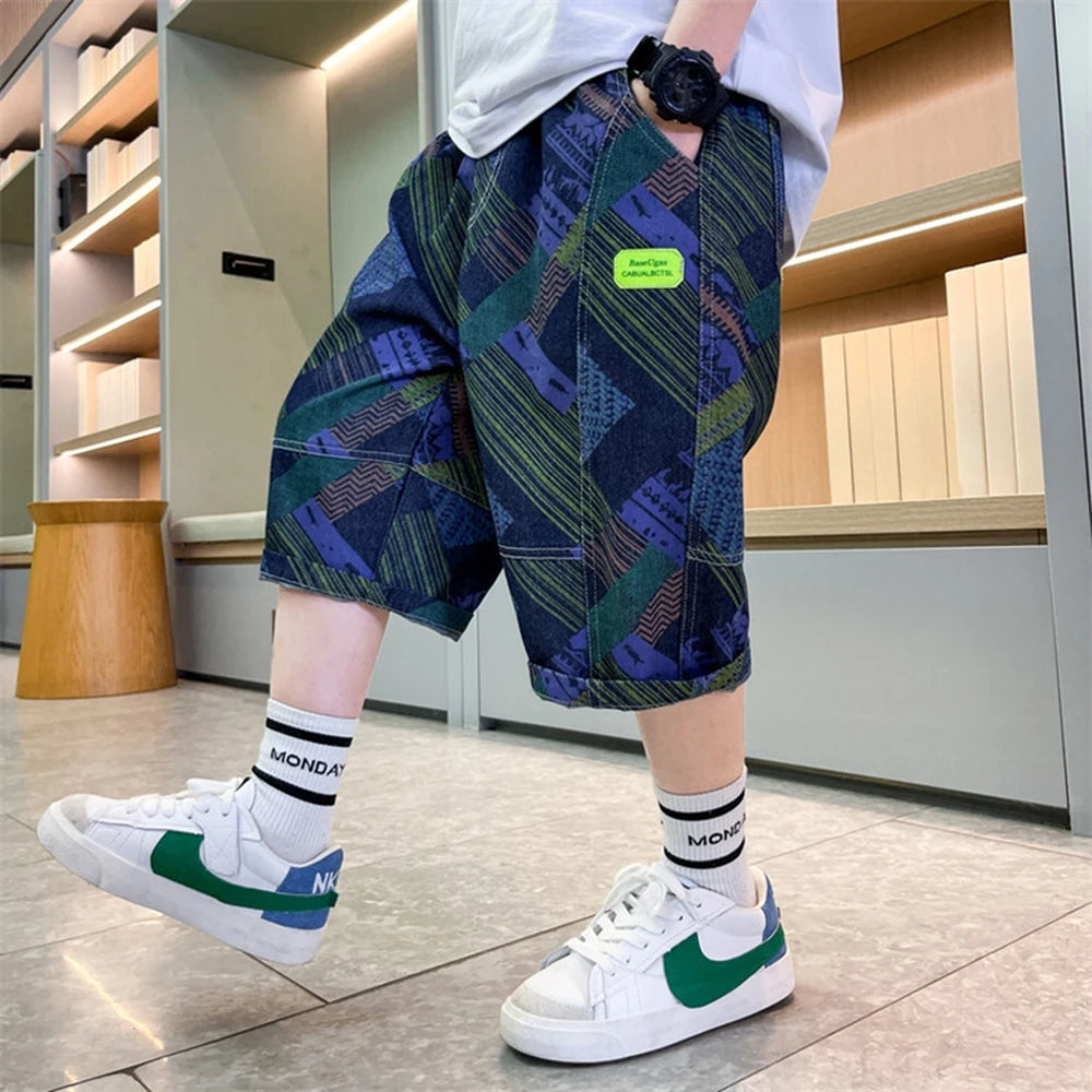 Teen Boys Shorts New Casual Alphabet Cotton Thin Denim Ffabric Children Short Jeans Clothing for Boy 4 6 8 10 12 14 16 Years