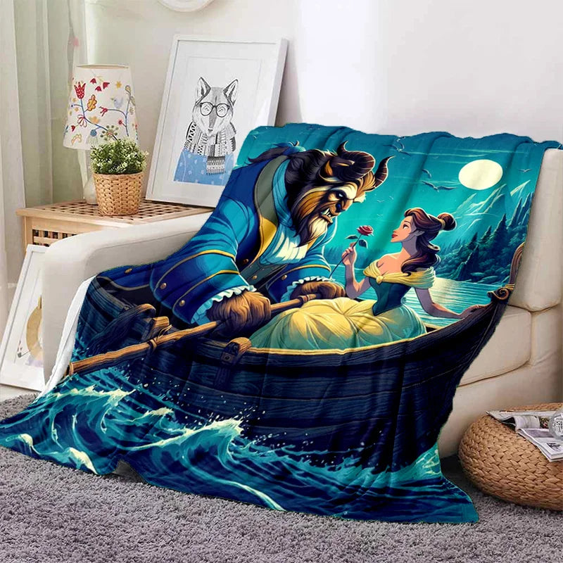 Lovely Beauty and The Beast Cartoon Soft Blankets,Keep Warm Throw Blanket Comfortable Blanket for Picnic Beds Sofa Home Bedroom