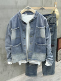 Spring Autumn New Men Fringed Denim Jacket American Retro High Street Pockets Blue Coats Casual Loose Fashion Versatile Tops