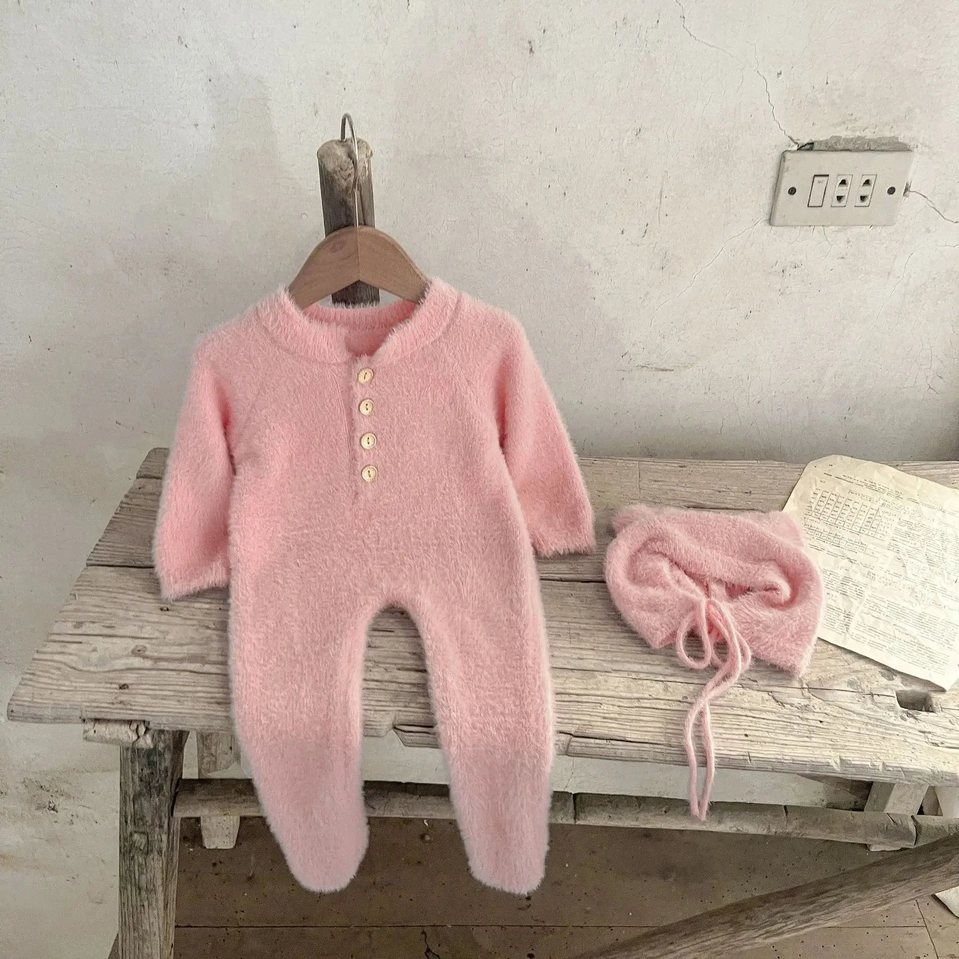 Newborn Baby Winter Jumpsuit Mink Cashmere Cute Bear Ear Hooded Onesie with Hat 0 - 3Y Baby Boys Girls Warm Footed Romper
