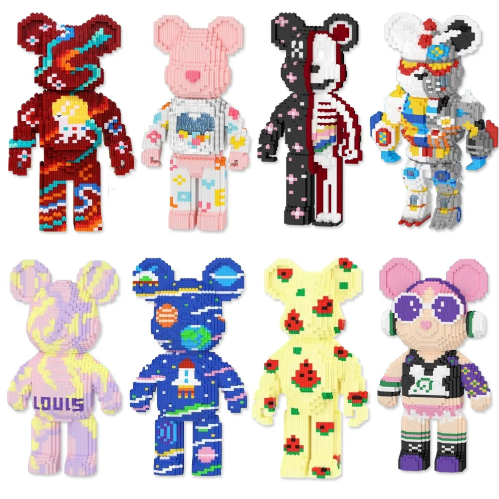 Dunhuang Bear Building Block Machine Love Bear Model Assembled Overalls Flower Bear Magic Bricks Toy For Kids Christmas Gift