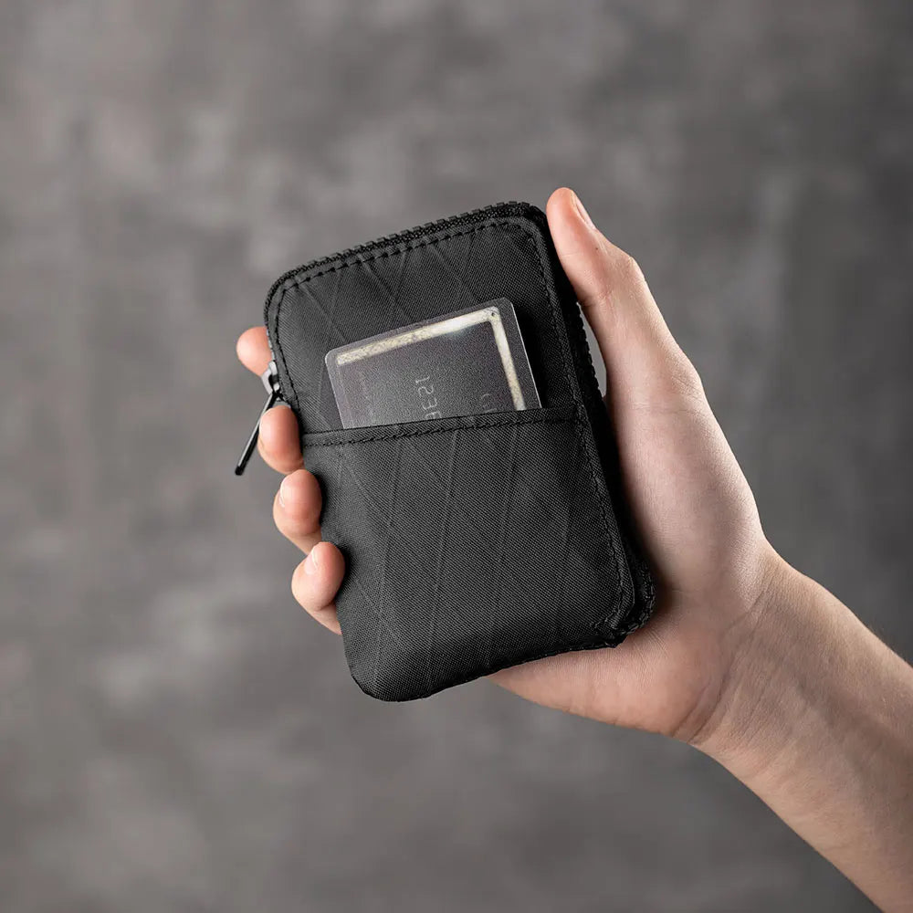 Zip Card Pouch - Use as Card Wallet and Coin Pouch - Holds 12-20 Cards and Cash - Made With Black Axoflux and RFID Blocking