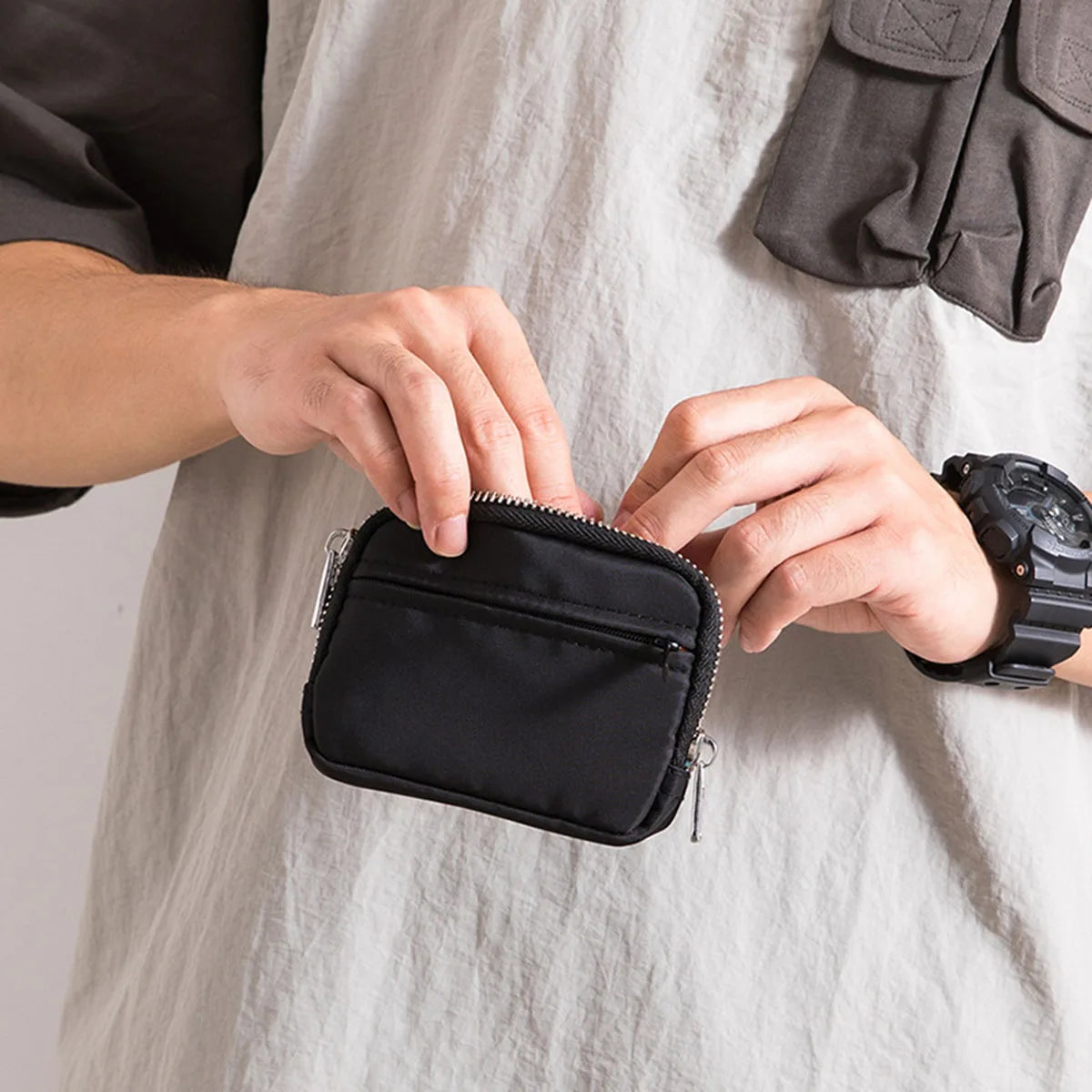 Slim-style waterproof nylon small wallet, multi-functional card holder, keychain, women's coin purse