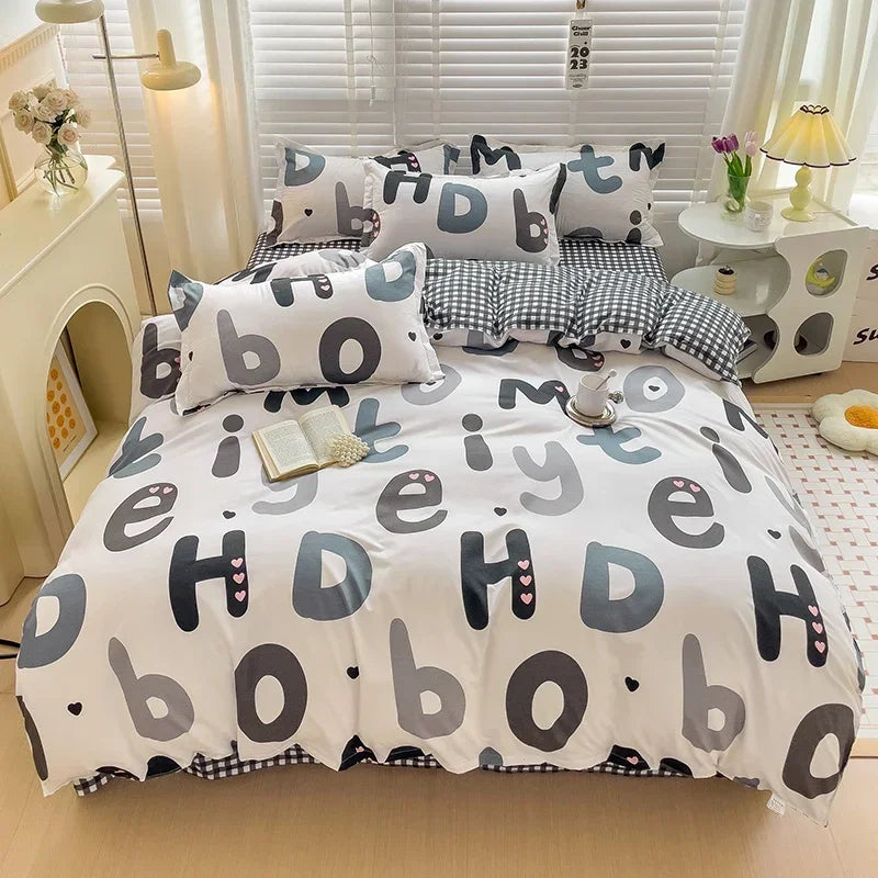 Cartoon Style Bed Sheet Set For Kids Cute Bunny Printed Bedding Set Breathable Durable постельное белье 이불세트 Queen/King Bedding