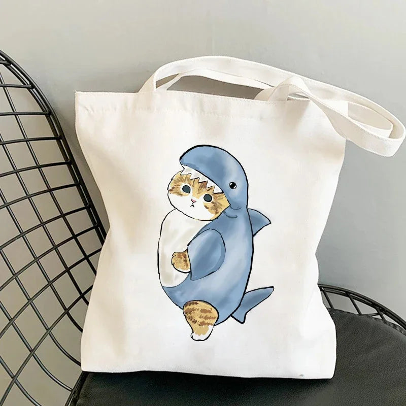 Tote Bag Shoulder Bags for Girls Fashion Canvas Bags Handbags Casual Girl Shopper Bag Kawaii Cats Cute Animal Bags Shopping Bag