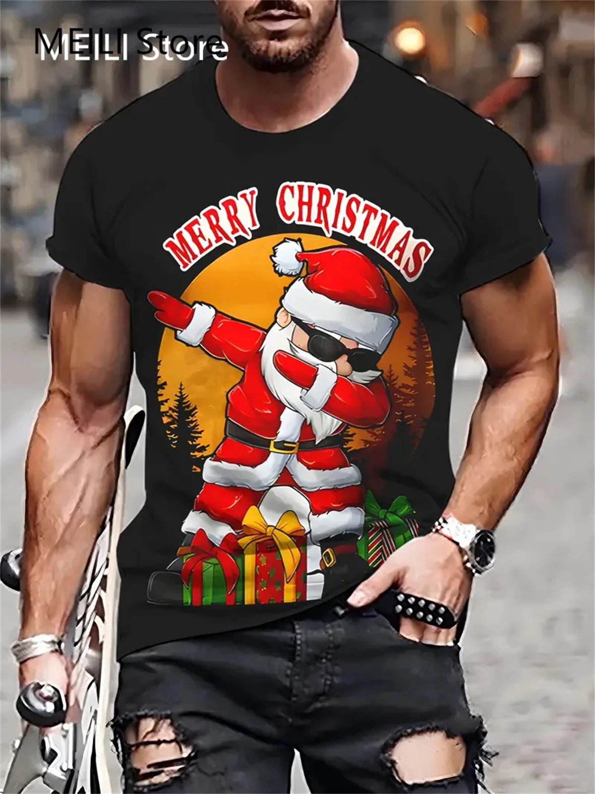 Men's T Shirt Santa Claus Graphic Print Pullover Summer Casual Short Sleeve Tee Funny T-Shirts Male Christmas Oversized Clothing