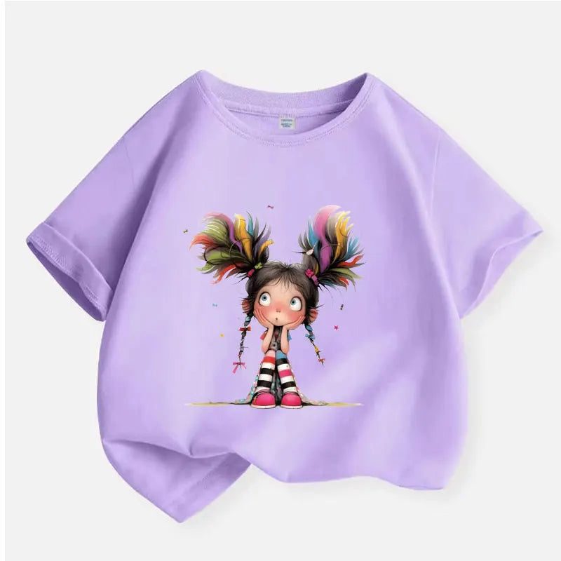 Thinking Girl T-shirt for Girls Cotton Kids TShirt Cartoon Children Casual Clothes Teen Baby Girl Casual Y2K Tops 6 8 10 12 Year