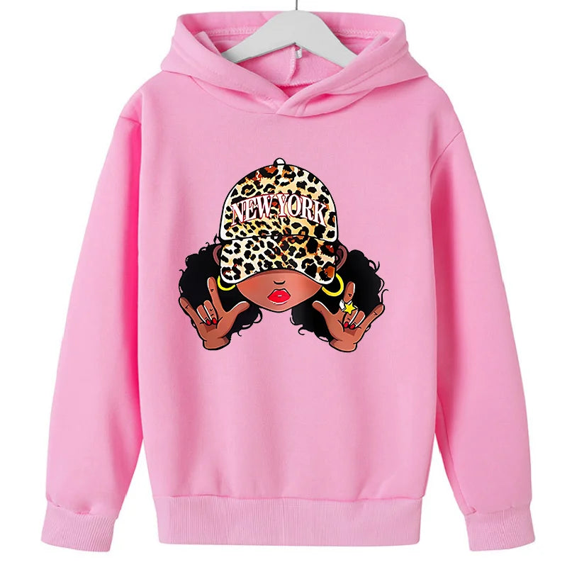 Fashionable Black Girl Hoodie Sweatshirt for Kids - Thick Leisure Sports Top Girls Sweater Trendy Streetwear for Children