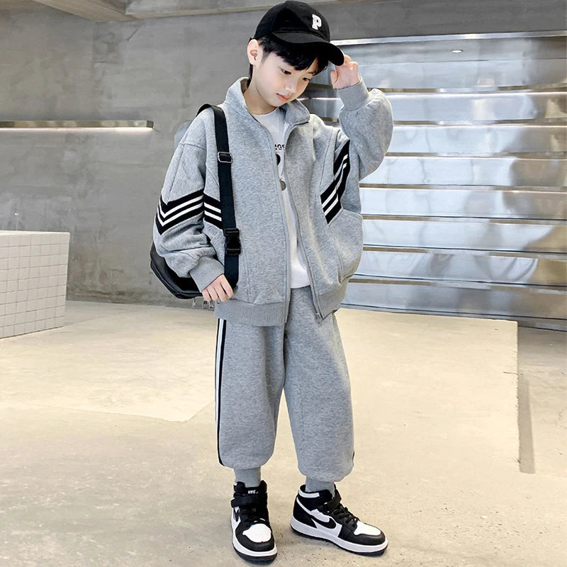 Spring Autumn Teenager Boys Clothes Suits Children New Fashion Zipper Coat + Pants 2Pcs Outfits Kids Tracksuit 4 6 8 10 12 Years