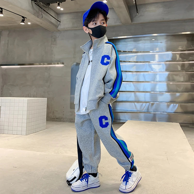 5 6 8 10 12 Year Big Boys Clothing Sets New Fashion Spring Autumn Zipper Coat + Pants 2Pcs Tracksuit Suits For Teen Kids Clothes