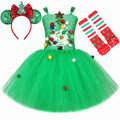 Sparkly Green Christmas Tree Costumes for Girls Flowers Xmas Party Tutu Dress Kids New Year Twinkle Outfit Child Holiday Clothes