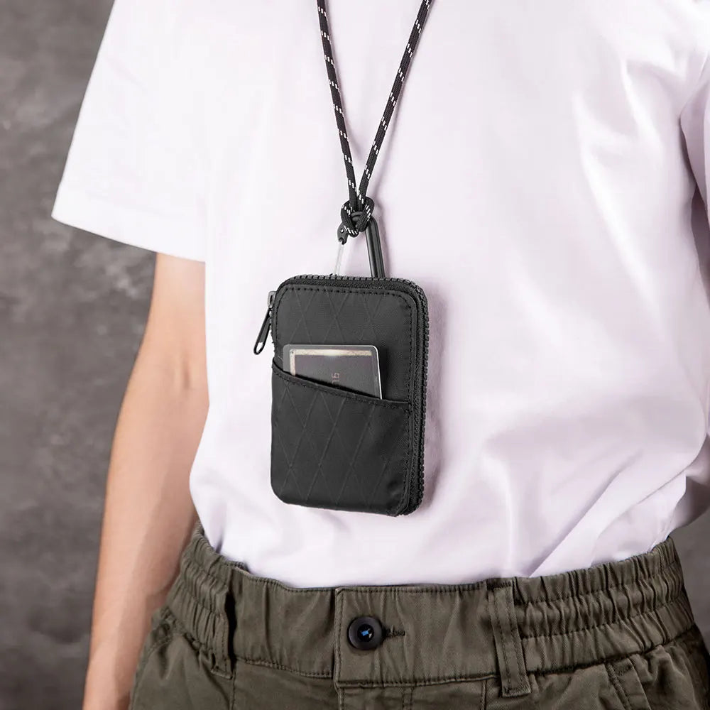 Zip Card Pouch - Use as Card Wallet and Coin Pouch - Holds 12-20 Cards and Cash - Made With Black Axoflux and RFID Blocking