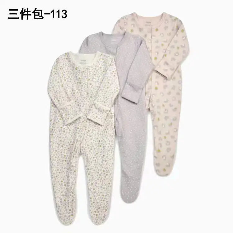 3 Pcs/Lot Autumn Winter Long Sleeve Casual Sweet Baby Girl Romper 100%Cotton Soft Newborn Jumpsuits Clothes