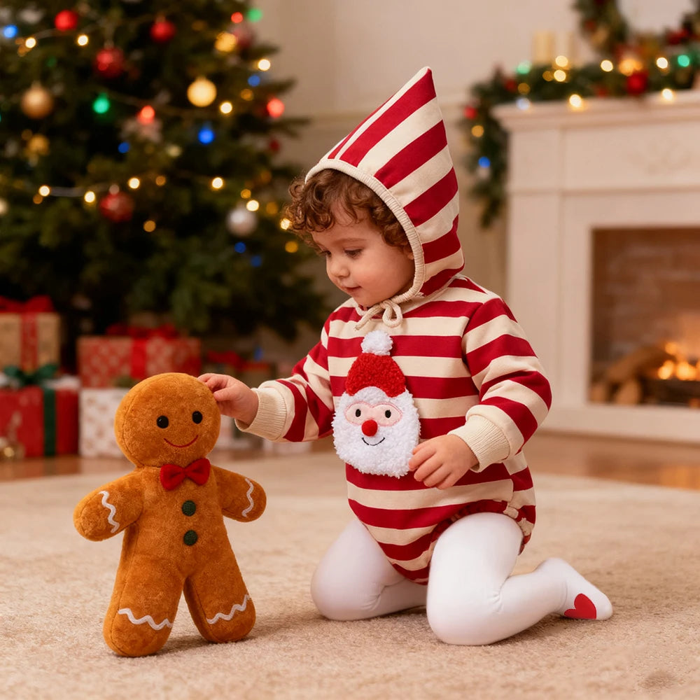Winter Christmas Baby Rompers Sets Infant Long Sleeve Embroidery Santa Claus Jumpsuit Matching Hat Pants Newborn Clothes