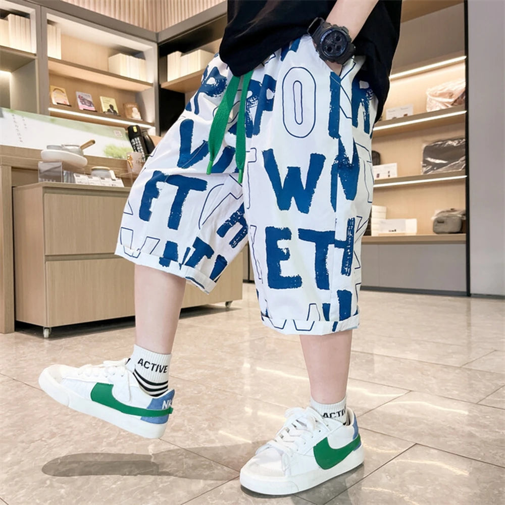 Teen Boys Shorts New Casual Alphabet Cotton Thin Denim Ffabric Children Short Jeans Clothing for Boy 4 6 8 10 12 14 16 Years