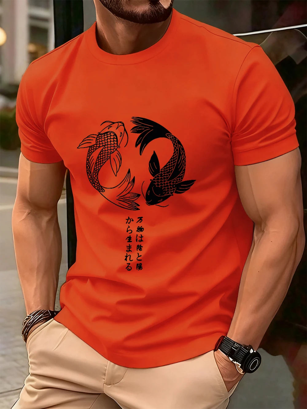 Japanese Koi Harajuku Printing Men T-Shirt Cotton Summer Short Sleeve Tops Soft Oversized O-Neck T Shirt Casual Male Clothes