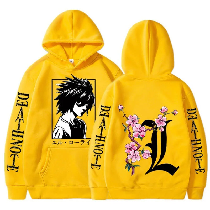 Men's street sweatshirt Death Note L print anime hoodie plus velvet men and women autumn and winter comfortable sweatshirt