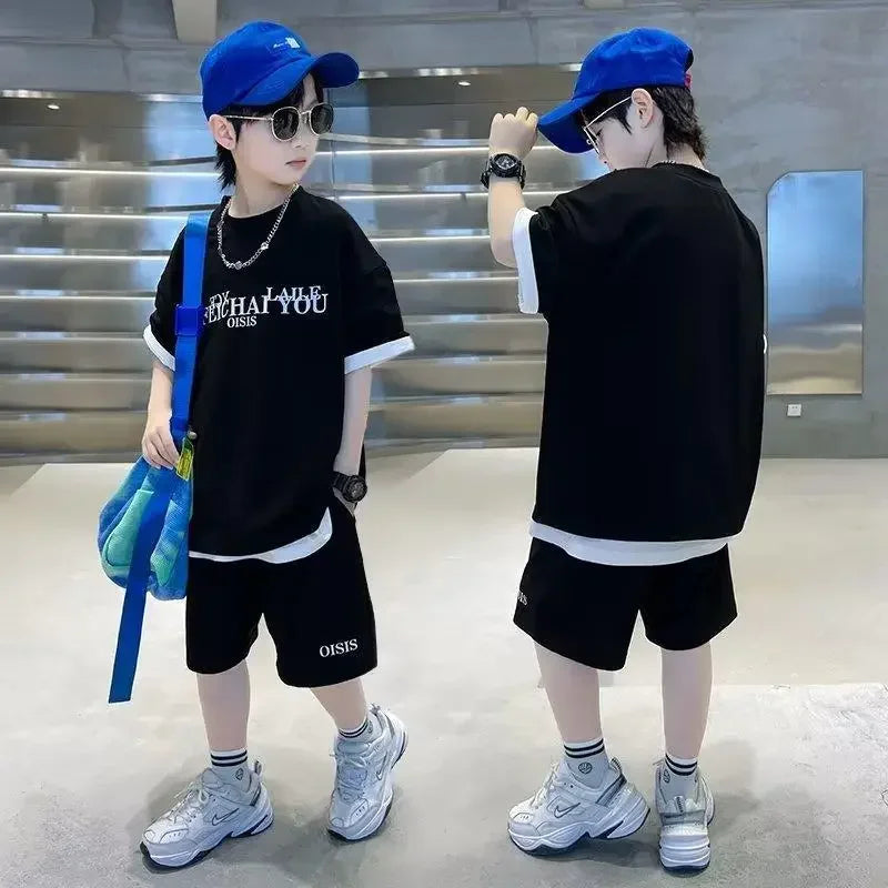Kids Boutique Clothes Boys Summer Letter Pullover T-Shirt & Shorts 2 Pieces Suit Teenage Boy Sport Outfit Gym Tracksuit 6-16y