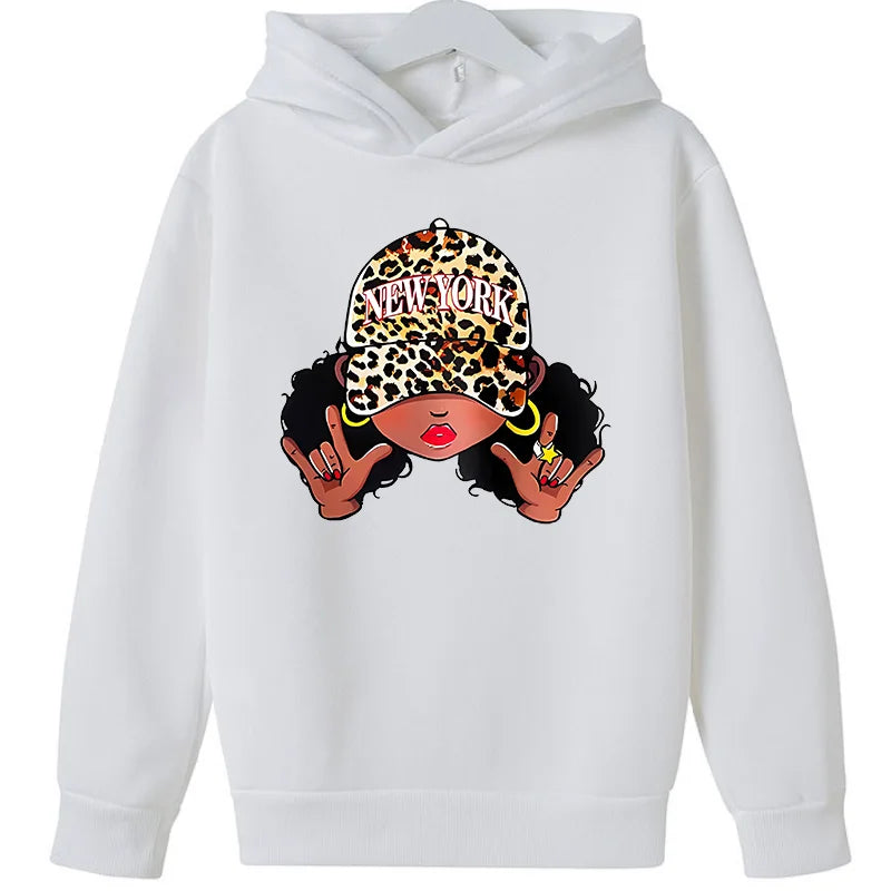 Fashionable Black Girl Hoodie Sweatshirt for Kids - Thick Leisure Sports Top Girls Sweater Trendy Streetwear for Children
