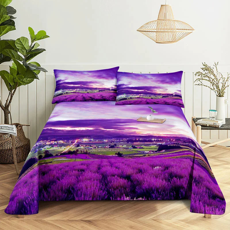 Purple Bedding Set Bed Sheet Linens Pillow Case Queen King Size Lanvender Butteryfly for Bedroom Soft Twin Full Single Double