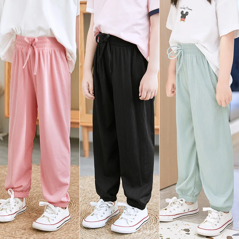 Kids Clothes for Teen Girls Pink Pants 2 To 12 Year Fashion 2022 Summer Green Casual Wide Leg Pants Children Loose Cool Trousers