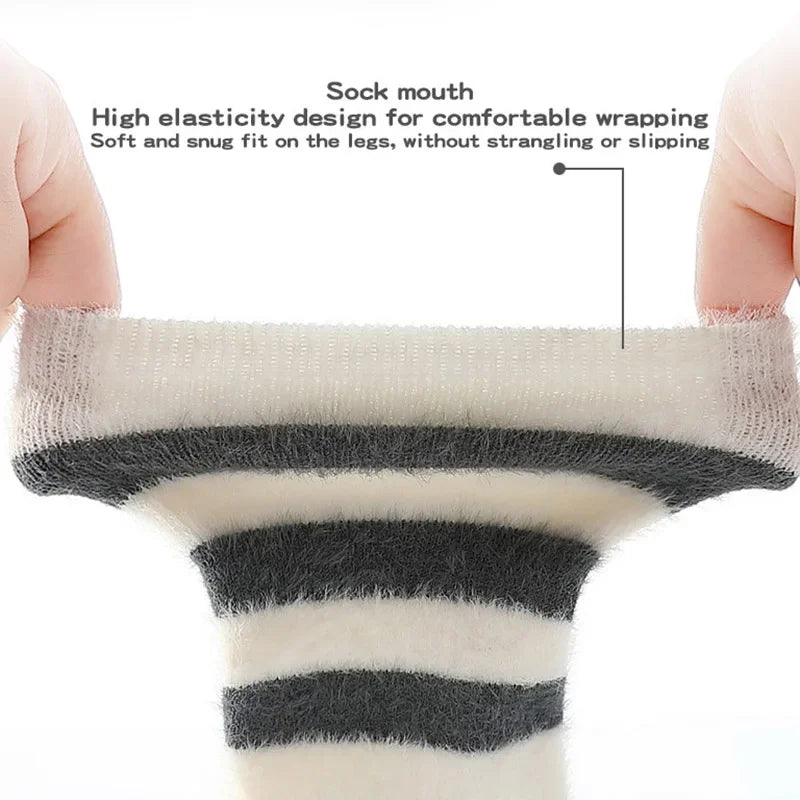 Winter Plush Long Socks for Boy Girl Korean Striped Warm Baby Knee High Socks Thick Mink Fur Anti-Cold Toddler Kids Floor Socks