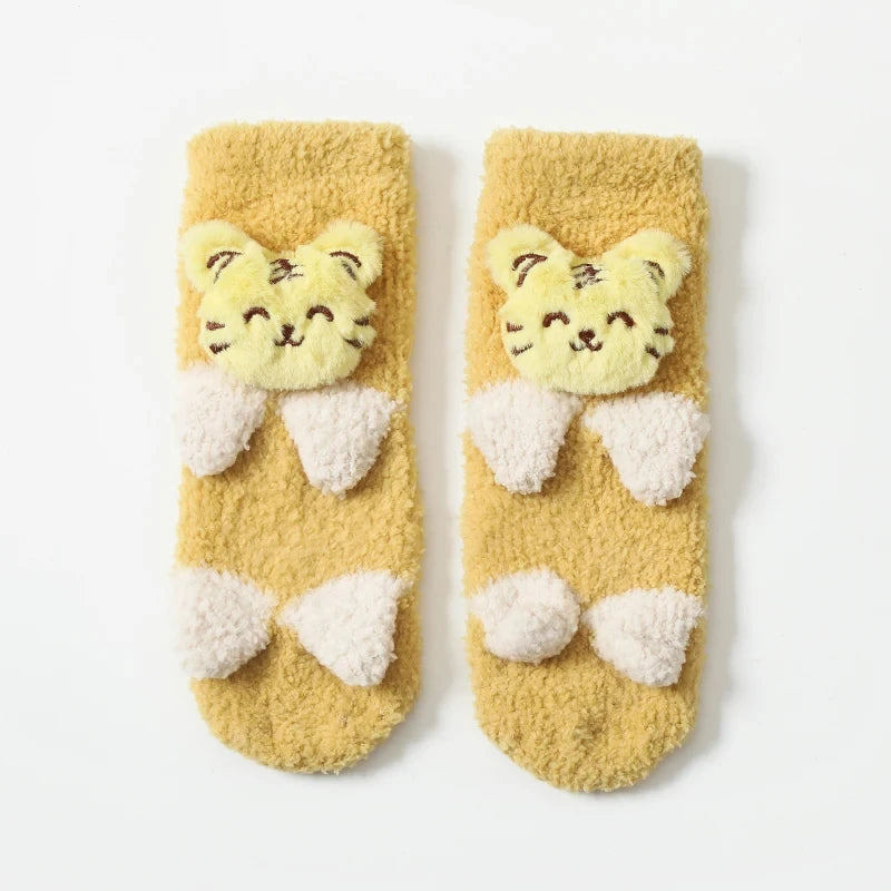 Cute Cartoon Baby Socks Winter Coral Fleece Thickened Baby Long Tube Newborn Boy Girls Non-slip Children's Floor Socks