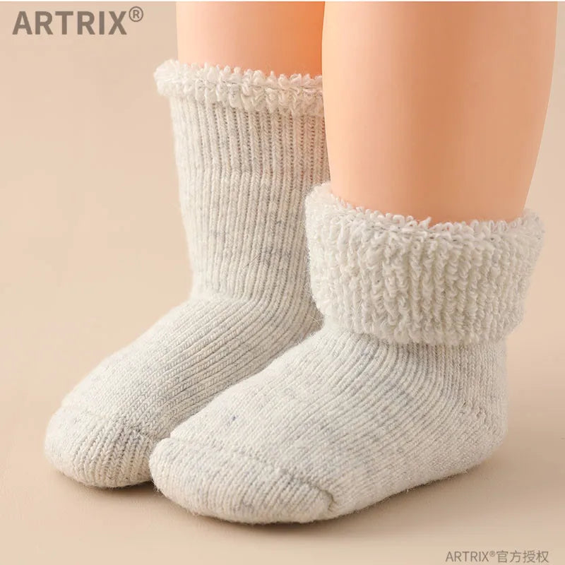Winter Warm Thicken Wool Cashmere Socks Solid Color White Knee High Long Home Stocking for Baby Boy Girl Kids Children Stuff