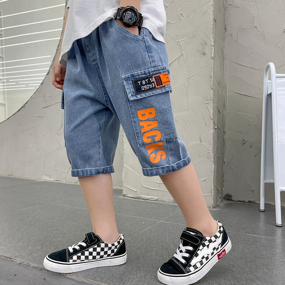 Teen Boys Shorts New Casual Alphabet Cotton Thin Denim Ffabric Children Short Jeans Clothing for Boy 4 6 8 10 12 14 16 Years