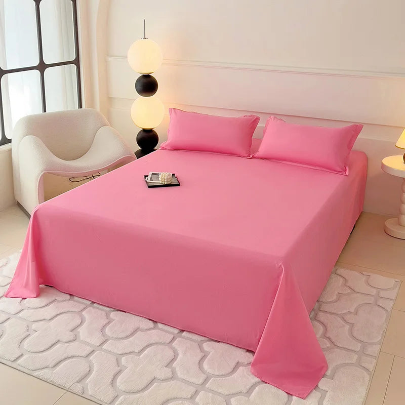 1 PC Sky Blue Bed Sheet Single / Queen / King Flat Sheet for Adults Skin-Friendly Solid Color Washed Bed Sheets Постельное Белье