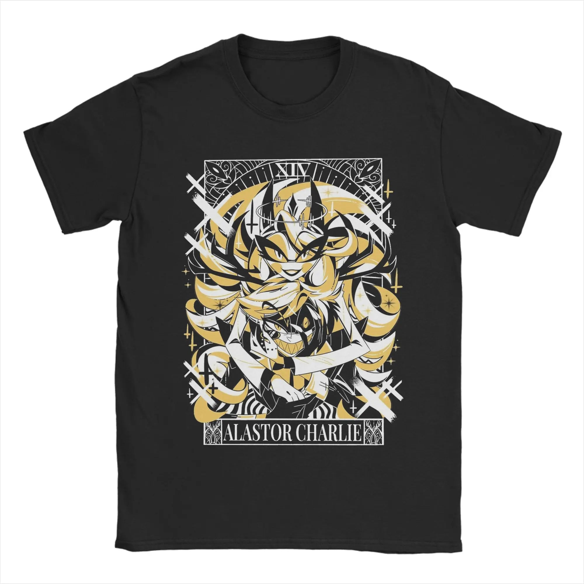 Vintage Hazbins Hotels Alastor Cartoon T Shirt Men Cotton Short Sleeve  Round Neck Summer Clothes