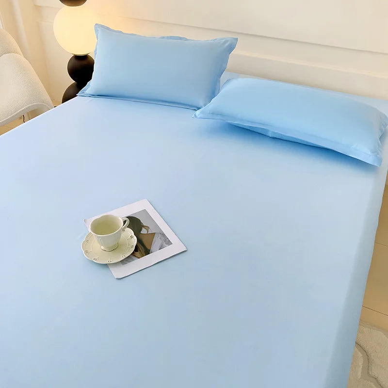1 PC Sky Blue Bed Sheet Single / Queen / King Flat Sheet for Adults Skin-Friendly Solid Color Washed Bed Sheets Постельное Белье
