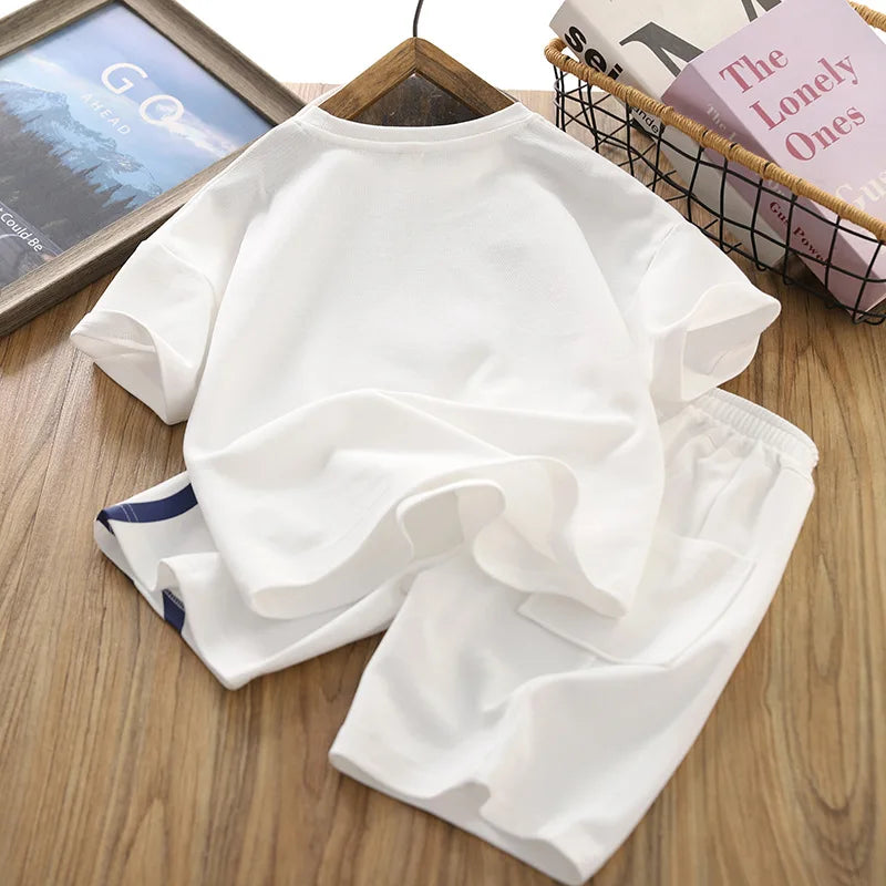 Summer Boys Sets for Children Sports Suits 4-14 Years Boys Tops T-Shirt +Short Pants 2pcs Sets Kids Outfit Teen-agers Sports Set