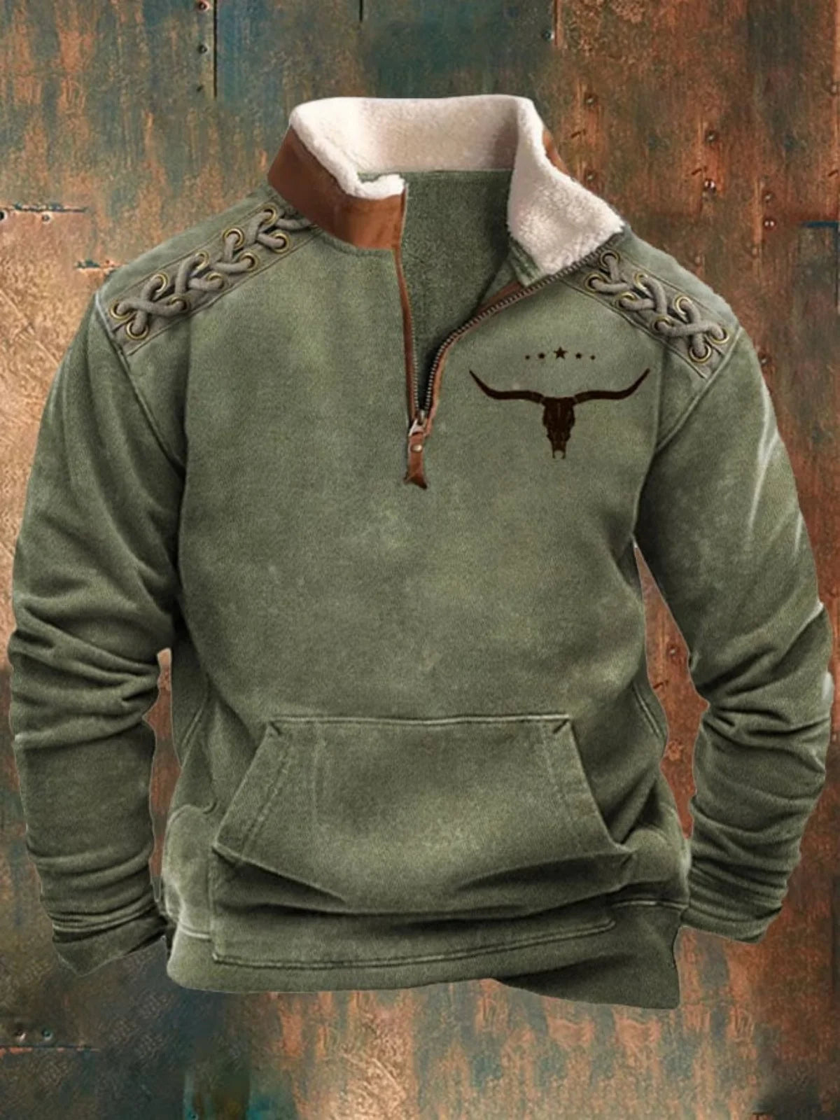 Fall/Winter Men's Printed Jacket: Fashionable Trend with Fur Collar, Long Sleeve, Half-Zip, Casual and Loose-Fitting Hooded Coat