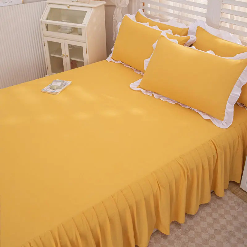 Bed Sheets Solid Plain Nordic Style Bedroom Washed Flat Breathable Adults Comfortable Simple Queen Size Home Bed-protect Soft