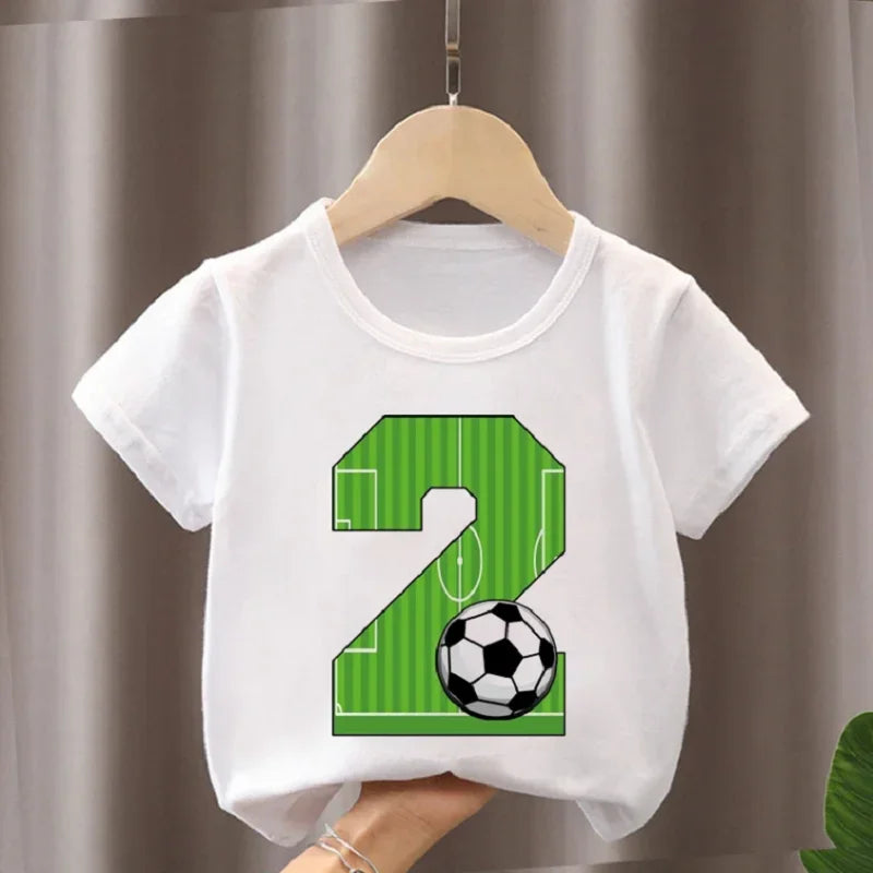Cute Boys Girls Football T Shirts Birthday Shirt 2-9Years Boy Soccer Sport T-Shirt for Kids Birthday Gift Tshirt Tops White