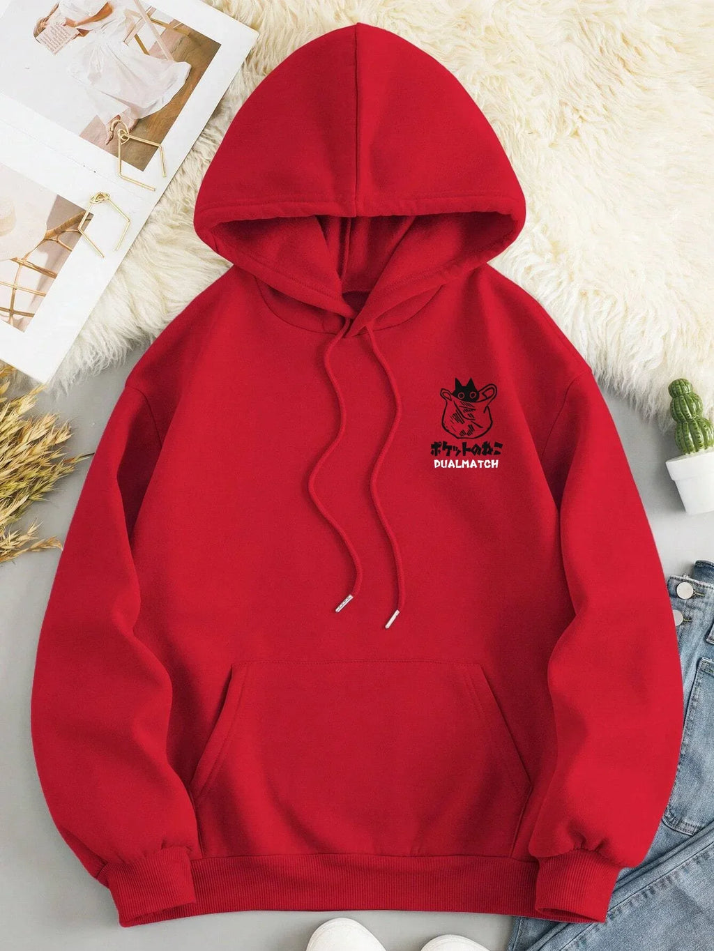 Cute cat cartoon printed sweatshirt Harajuku casual loose hoodie pocket sweatshirt autumn warm and comfortable men's clothing