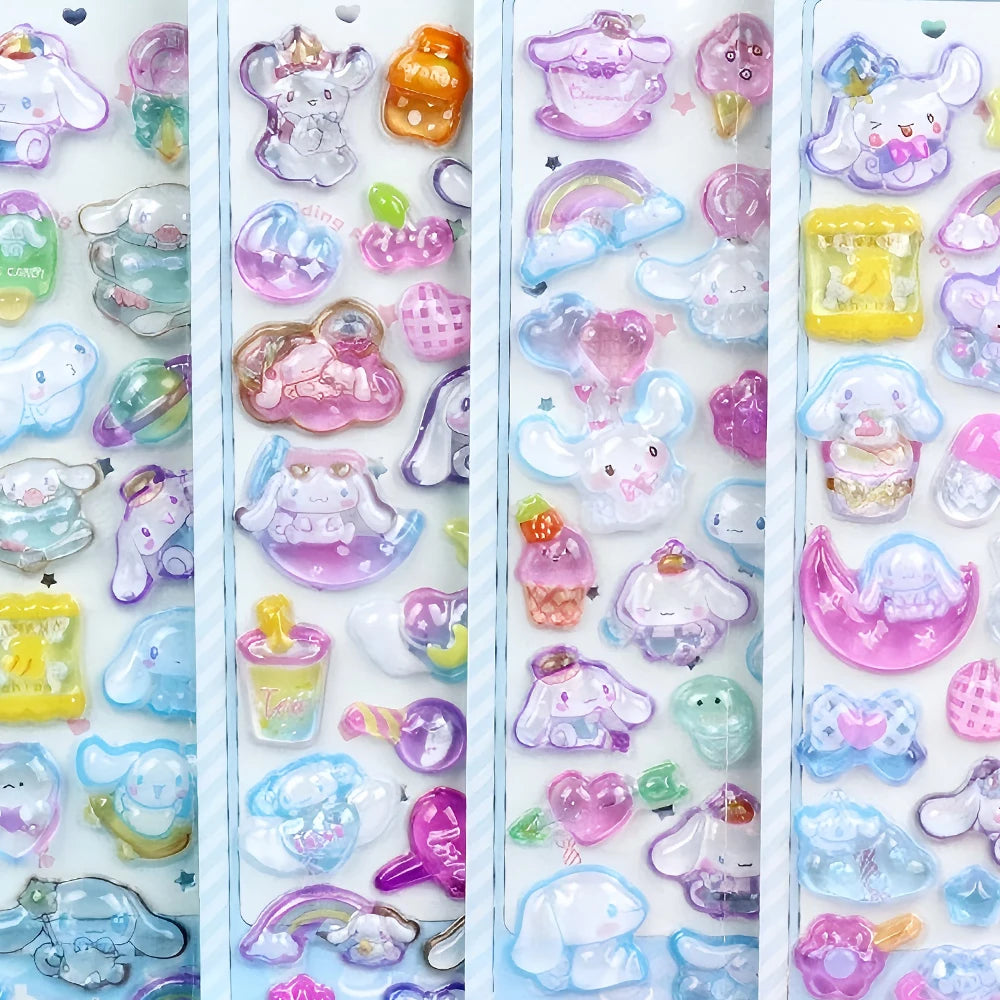 Kawaii 3D Sanrio Relief Stickers Cinnamoroll Kuromi My Melody Cartoon Crystal Sticker Cute Children Reward Stickers Gift