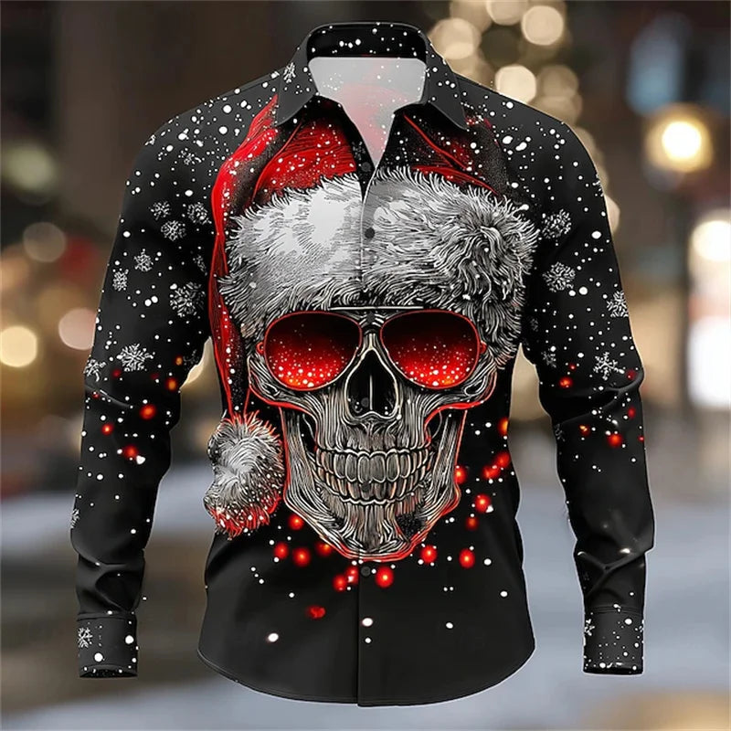 Men's shirt long-sleeved Christmas shirt, 3D printed HD pattern, fashionable casual design, comfortable men's long-sleeved top
